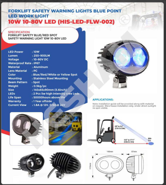 Blue Spot Light For Forklift - Input Voltage: 10 And 20 Watt (W)