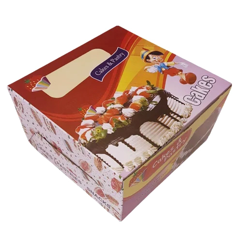 Printed Corrugated Cake Box - Paper Material, 10x10x5 Inches Size | Glossy Lamination Finish, Ideal for Food Use