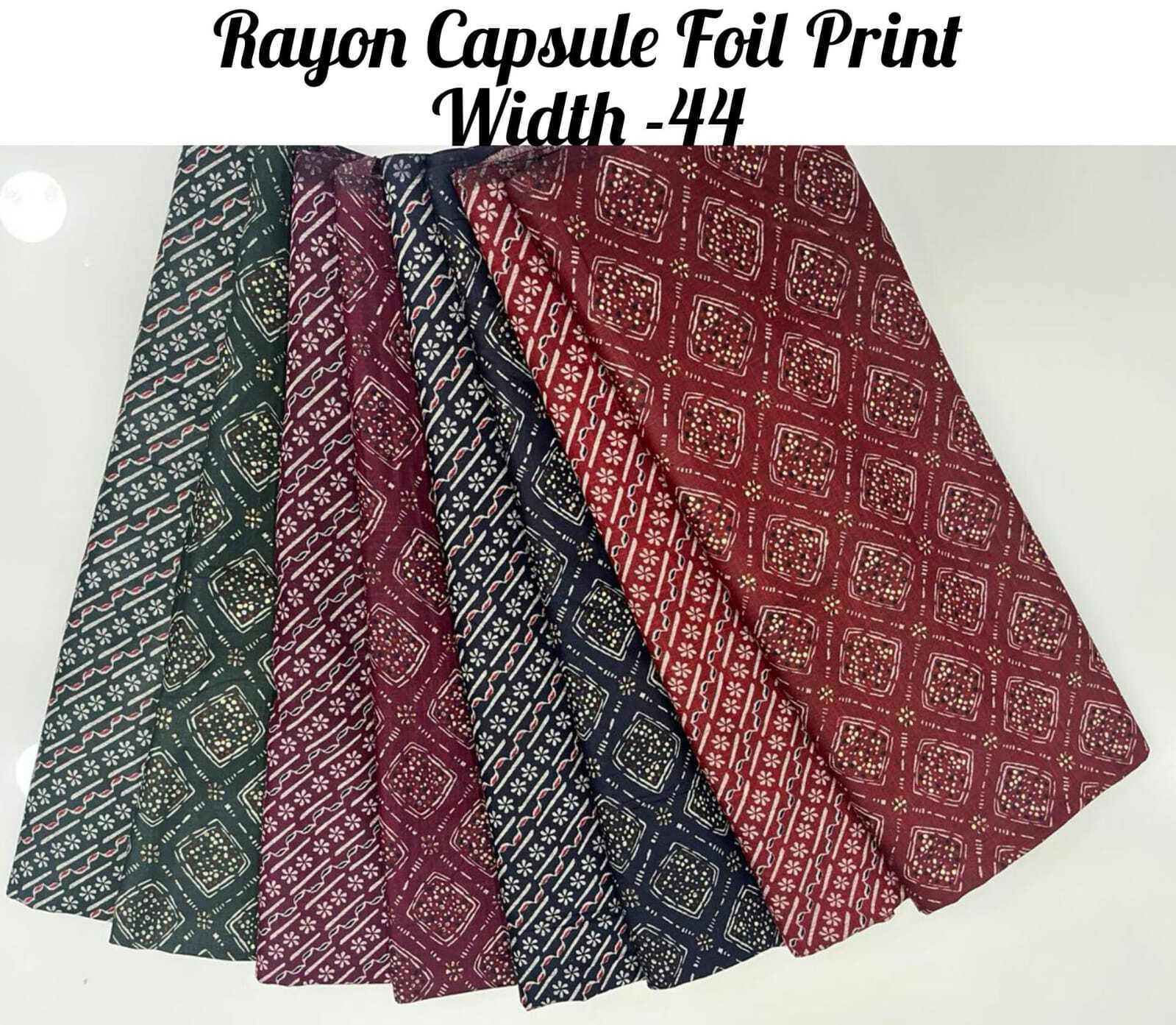 Rayon Capsule Foil Print Fabric - Width 44" | All Colors, Ethnic Wear, Kurti, Dress