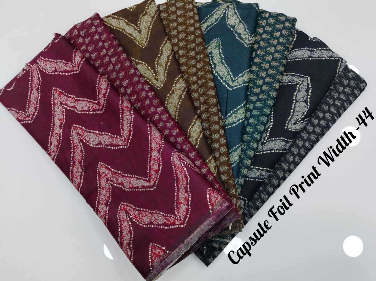 Rayon Capsule Foil Print Fab. - Width 44", Top 87", Bottom 78" | Versatile For Dress & Ethnic Wear, Available In All Colors
