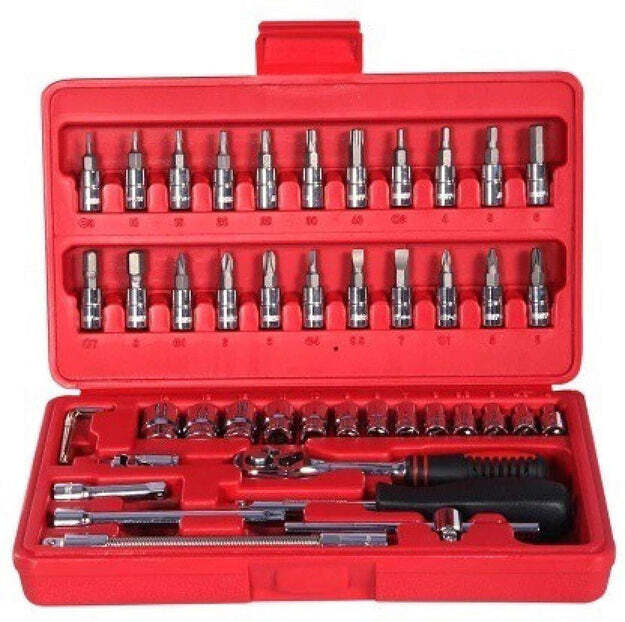 Socket 1 4 Inch Combination Repair Tool Kit (Red 46 Pcs) 0422