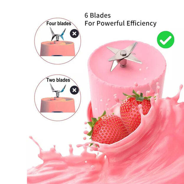 Blender Portable Juicer For Smoothie Juice Vegetable Shakes With 6 Blades Wireless Charging Mini Personal Size Mixer Bottle Grinder (5334a)