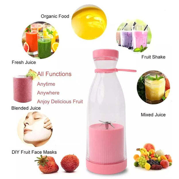 Blender Portable Juicer For Smoothie Juice Vegetable Shakes With 6 Blades Wireless Charging Mini Personal Size Mixer Bottle Grinder (5334a)