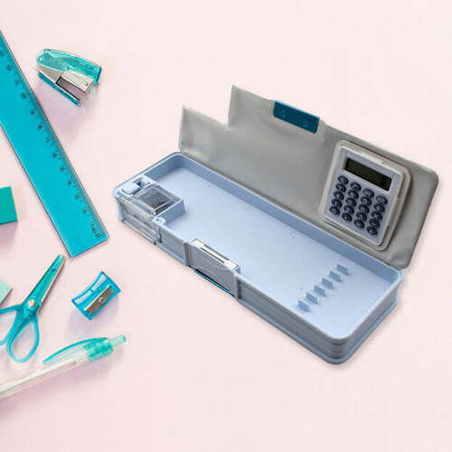 Double Sided Magnetic Geometry Box Pencil Box With Calculator And Sharpener For Boys Art Plastic Pencil Box For Girls And Boys (4570)