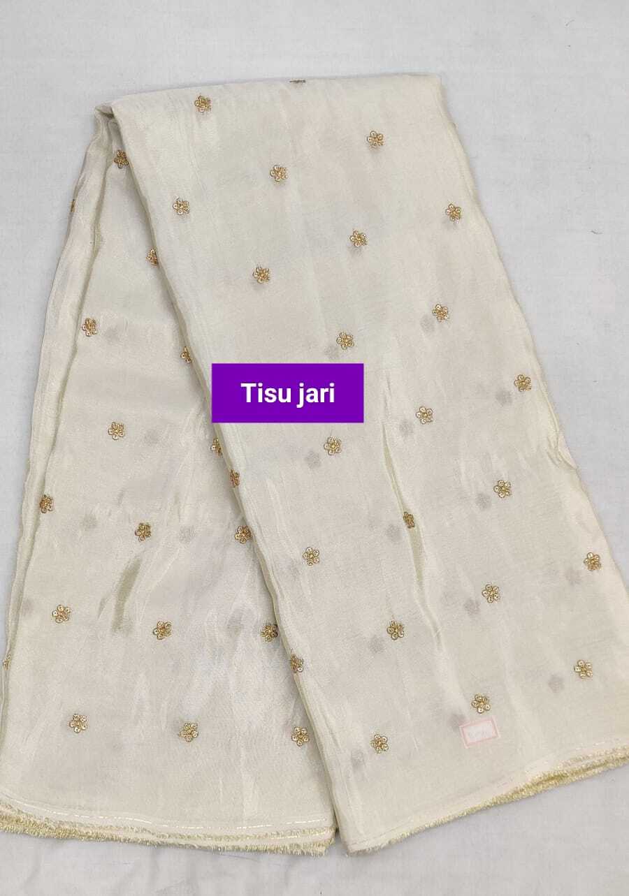 Dyeable Tissue Fabric - 44 Inch Width, Embroidered Pattern For Suit, Saree, And Dress Material | Quick Dry, Washable, Shiny Texture