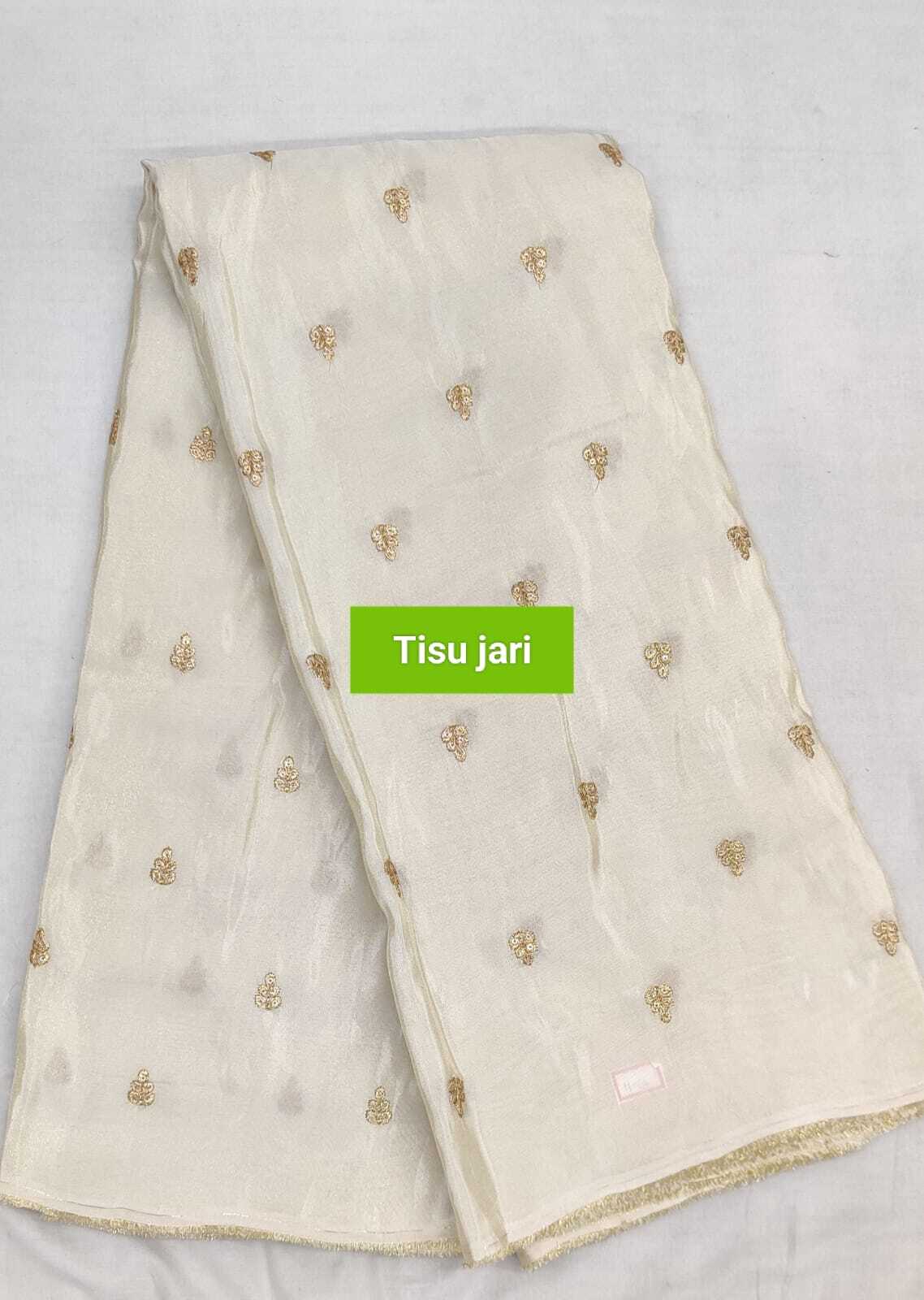 Dyeable Tissue Fabric - 44 Inch Width, Embroidered Pattern For Suit, Saree, And Dress Material | Quick Dry, Washable, Shiny Texture