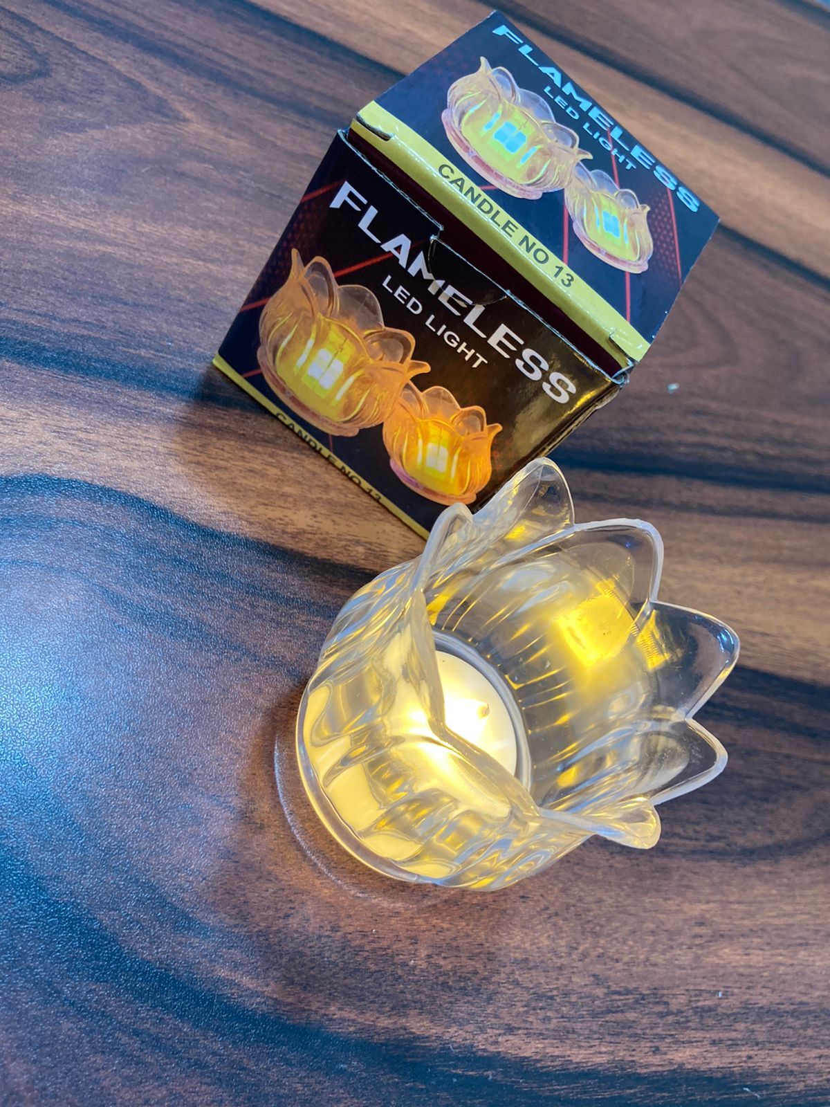 Flameless Led Light - Plastic Material, Box Design, Golden Color | Ldr Sensor For Day/night Functionality, Plug And Play Operation