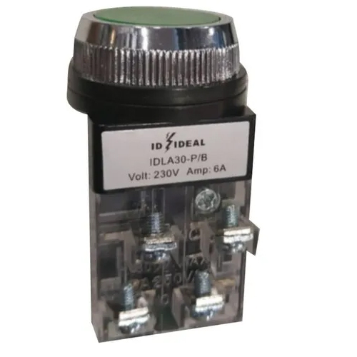 30.5mm Push Button - Plastic Material, Standard Size, Black-green Color | 6 Amp Max Current, 230 Volt Rated Voltage, High Protection Level
