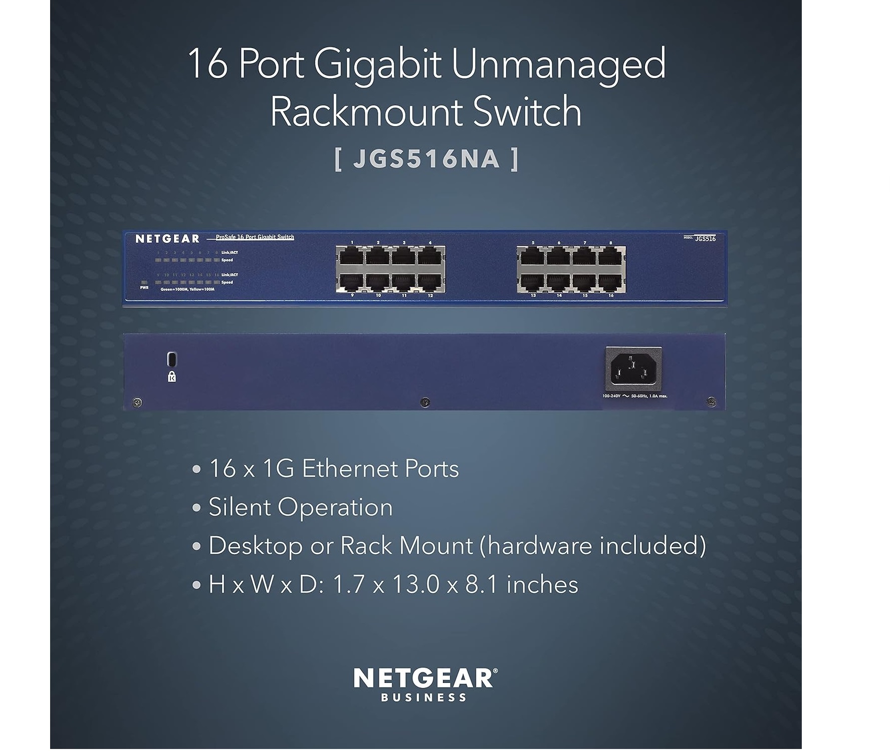 Netgear Jgs516 Prosafe 16-port Gigabit Ethernet Switch (Jgs516na) - 16 Auto-sensing Gigabit Ports, Rackmountable Design, Energy Efficient Connectivity