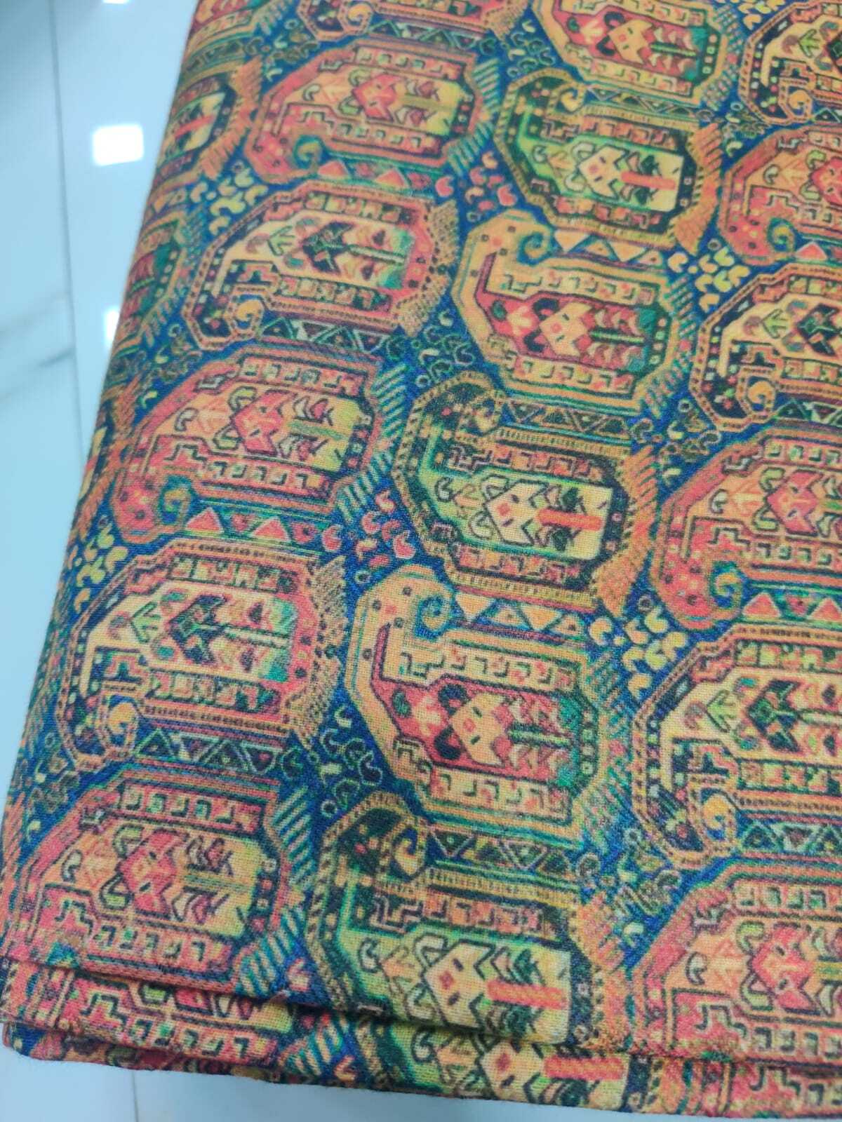 Pashmina Digital Print Fabric - 44 Inch Width, Multicolor, Smooth Texture | Modern Printed Design For Kurti And Dress Use