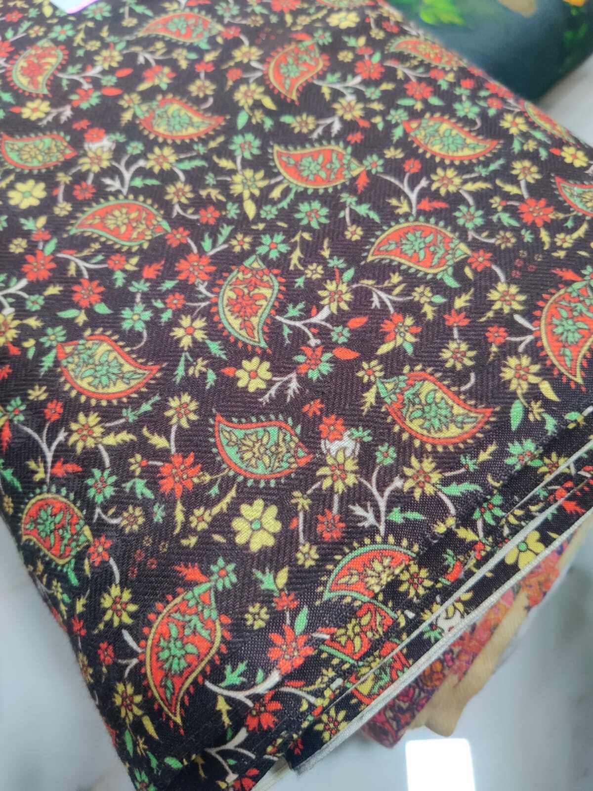 Pashmina Digital Print Fabric - 44 Inch Width, Multicolor, Smooth Texture | Modern Printed Design For Kurti And Dress Use
