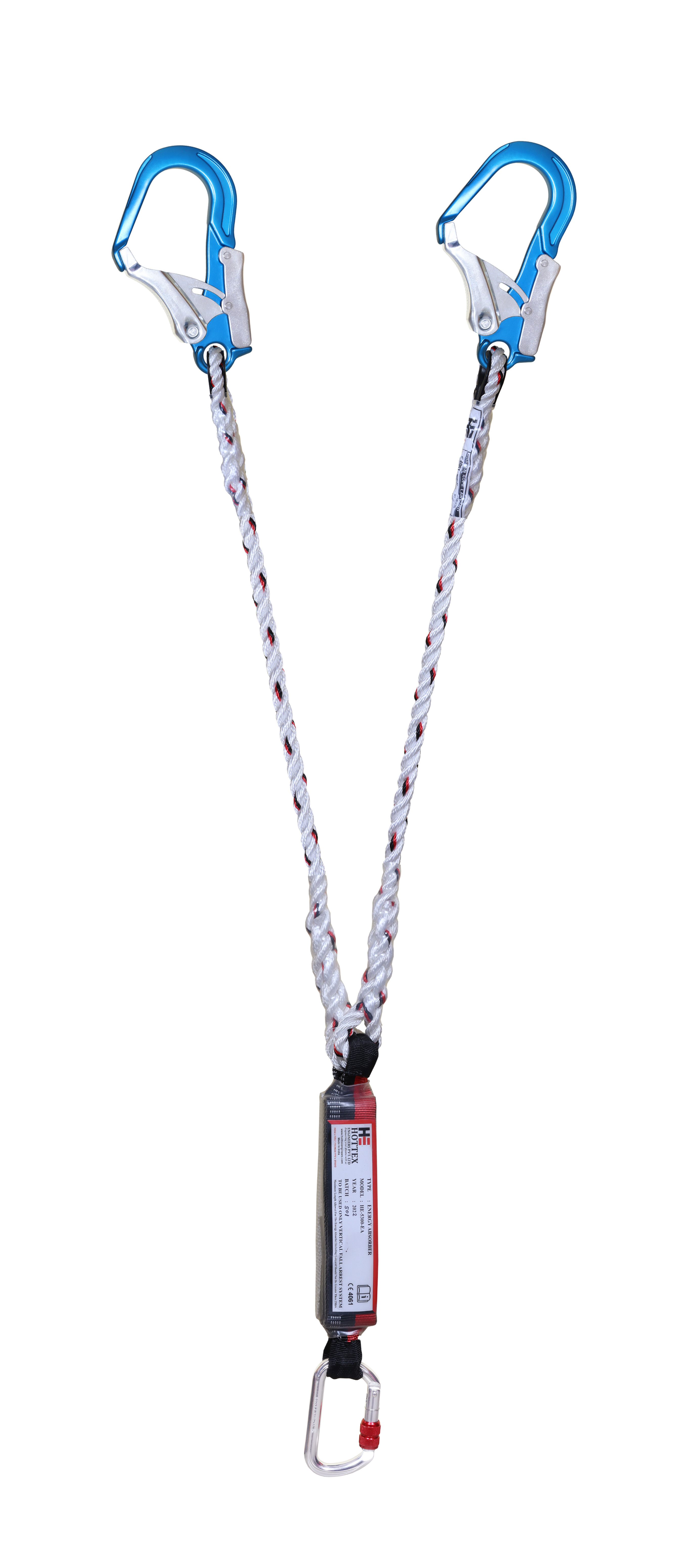 Twisted Rope Restraint Lanyards - Polyester Twisted Rope, Dual Scaffold Hooks, Carabiner, Energy Absorber | Forked Design For Enhanced Safety And Versatility