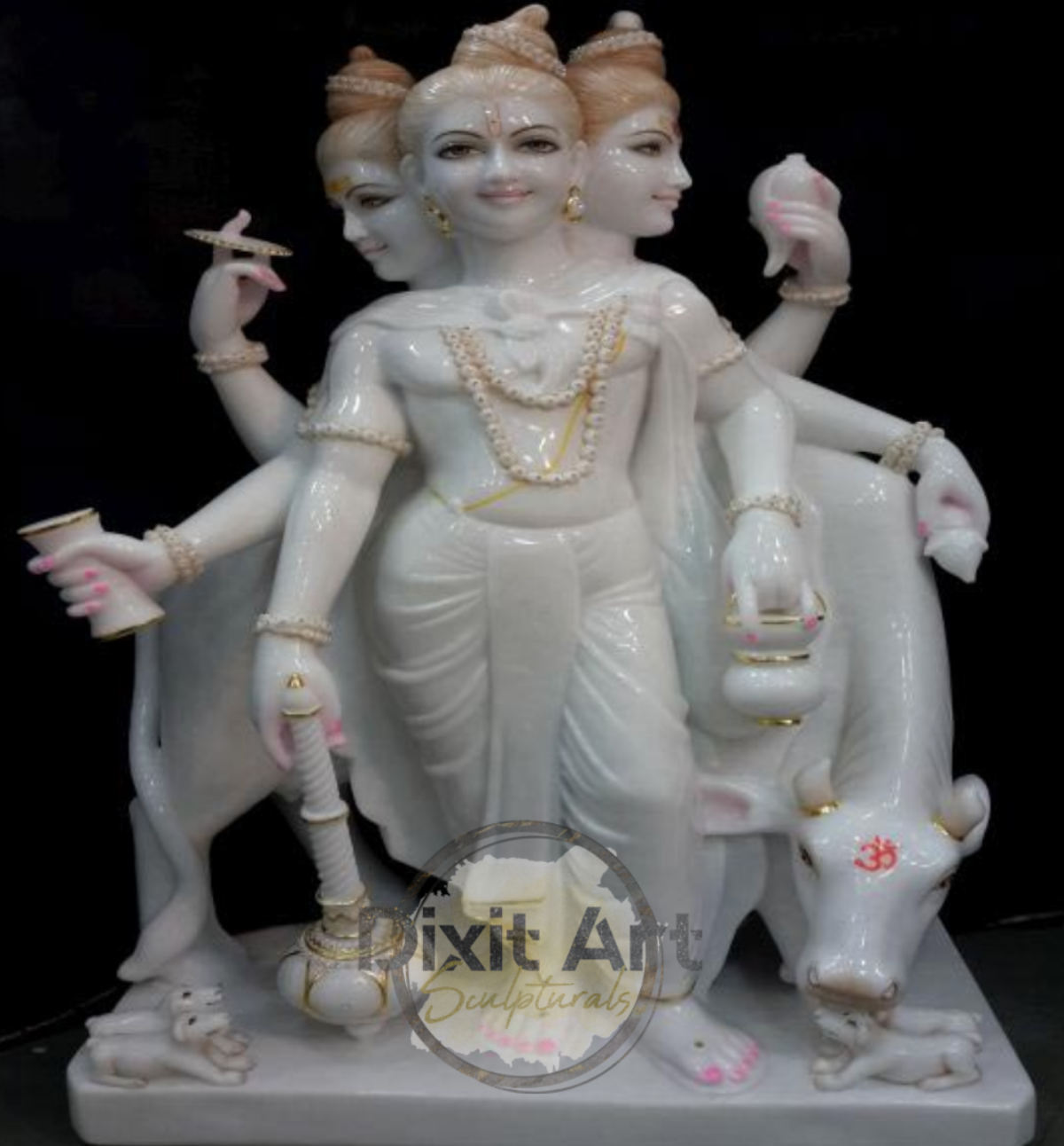 Polishing Marble Dattatreya Statue