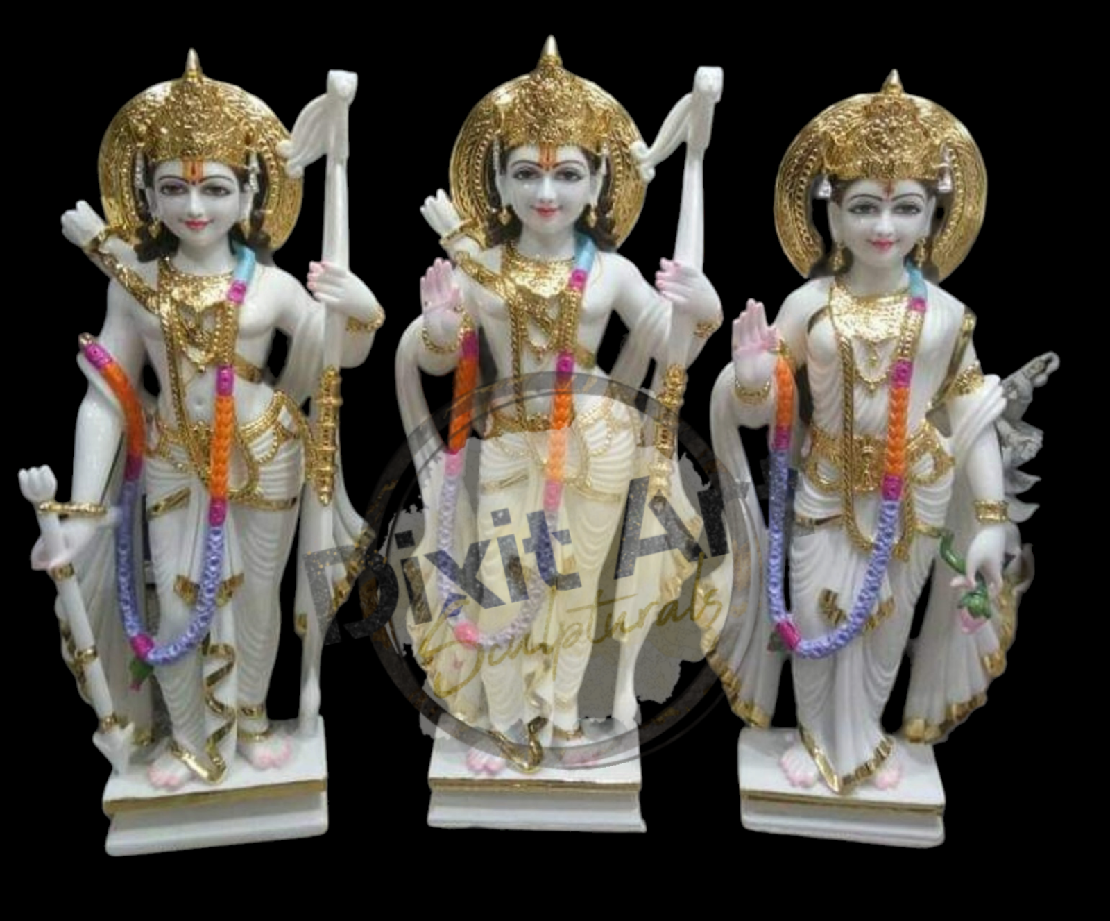 Marble Ram Darbar Statue - Custom Size & Height | Handmade Indian Religious Theme, Painted Finish, Temple Style