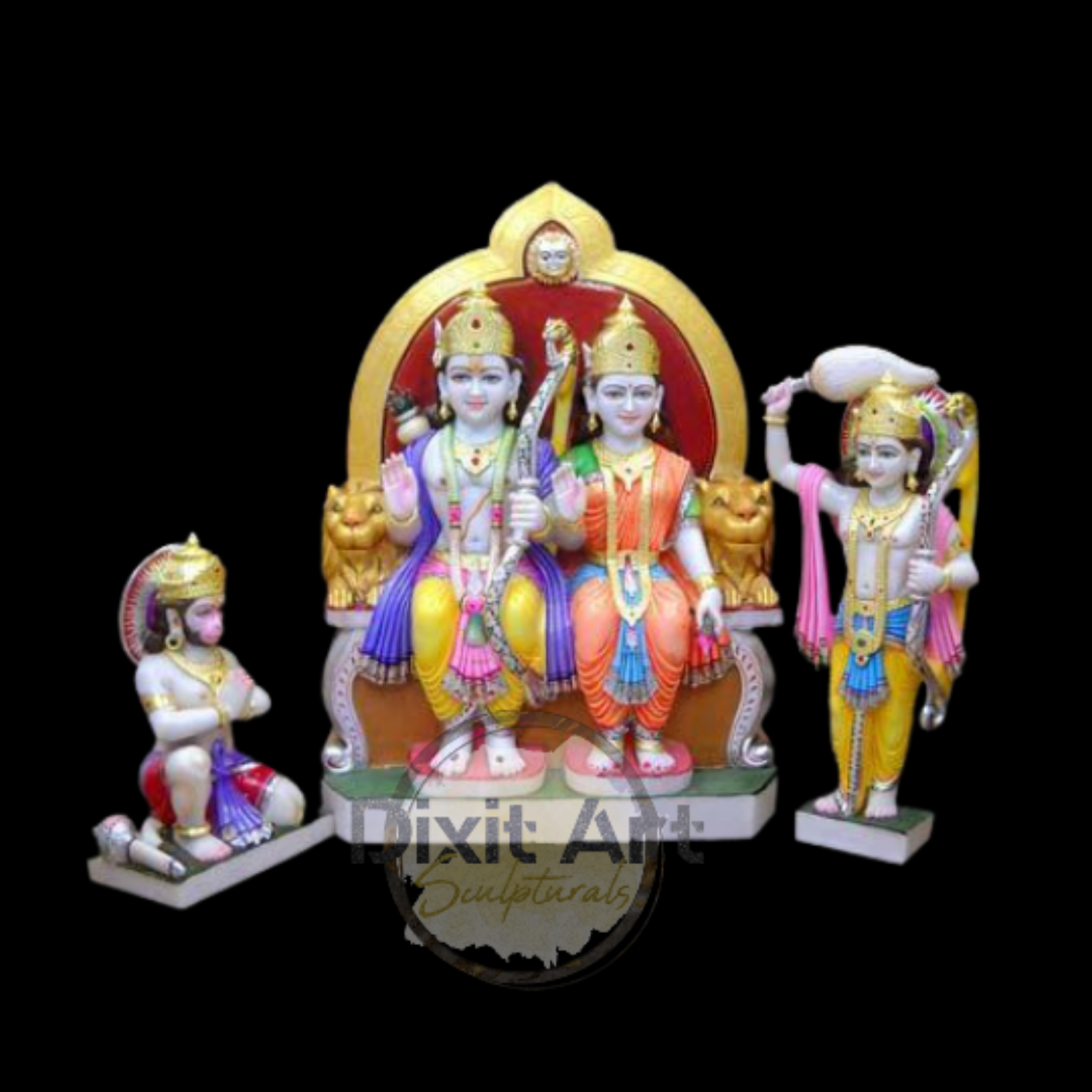 Marble Ram Darbar Statue - Custom Size & Height | Handmade Indian Religious Theme, Painted Finish, Temple Style