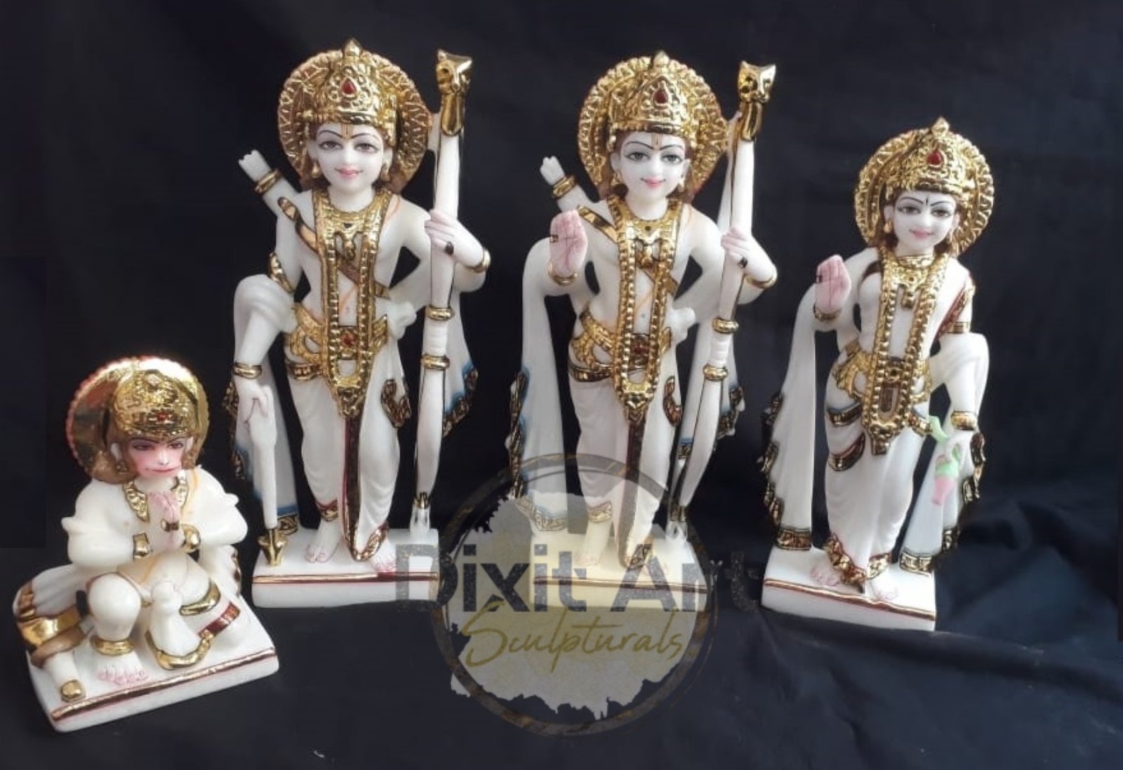 Marble Ram Darbar Figurine - 3 Feet Height | Handmade Temple Style, Religious Theme With Painted Finish