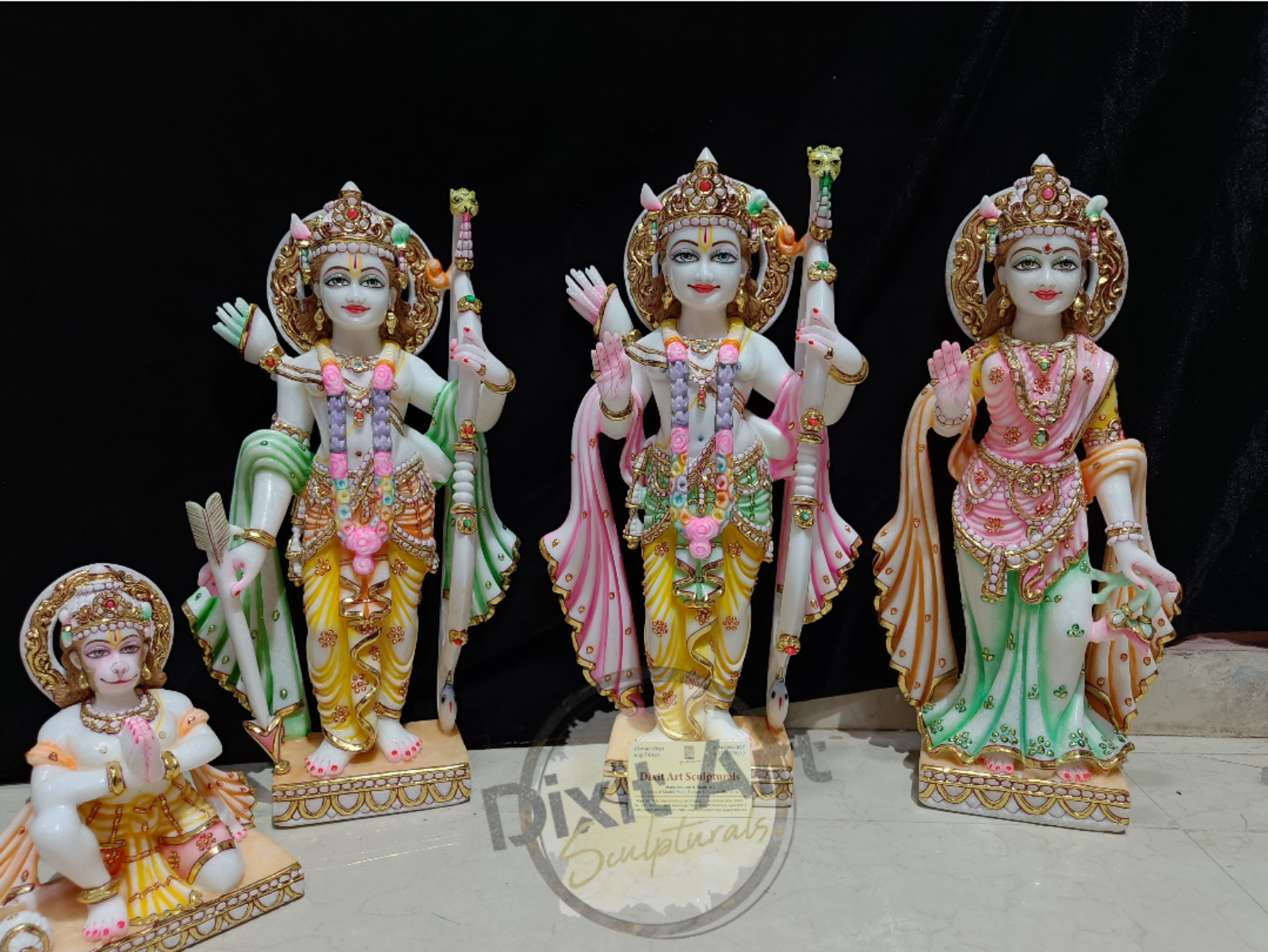 Shri Ram Darbar Marble Statue - 36 Inch Handmade Marble, Eco-friendly, Scratch Resistant, Uv Resistant, Water Resistant, Religious Theme