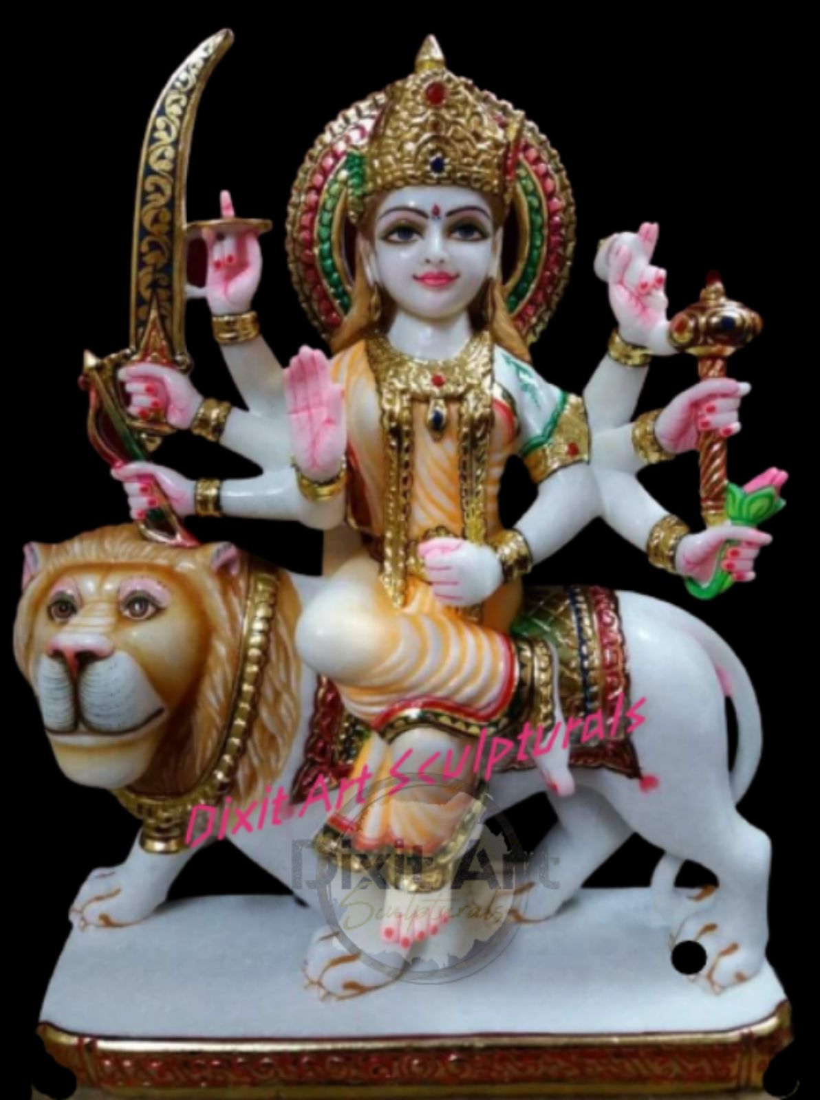 Durga Mata Marble Statue - Height: Approx. 3 Feet