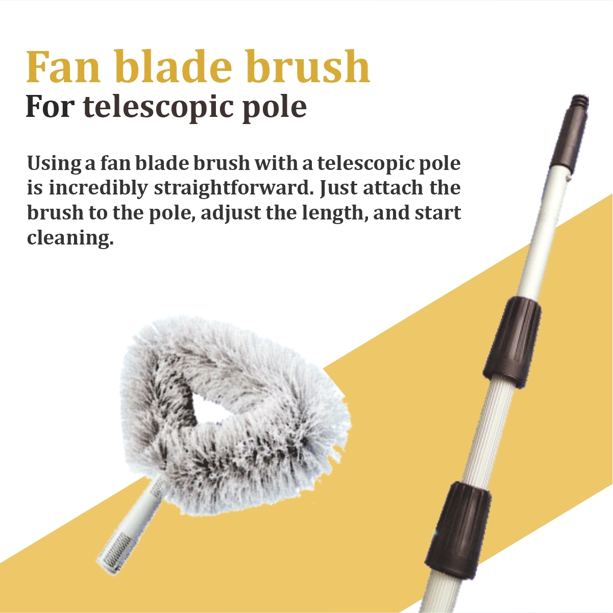 Fan Blade Brush - Durable Nylon Bristles, Attachable To Telescopic Pole For Exterior Fan Cleaning