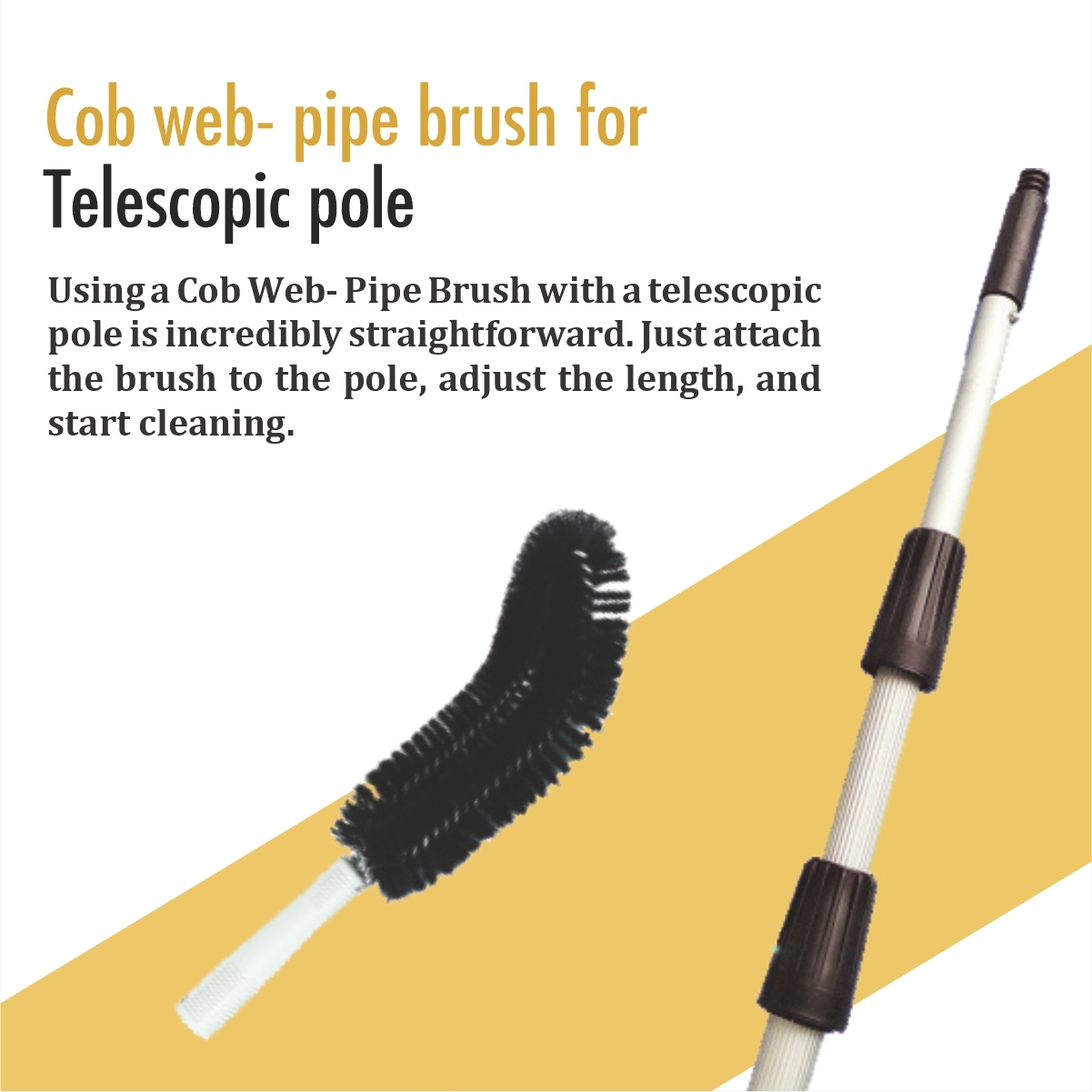 Cobweb-pipe Brush For Telescopic Pole - Soft Plastic Bristles, Designed For Duty Ceiling Fan Cleaning, Black Color