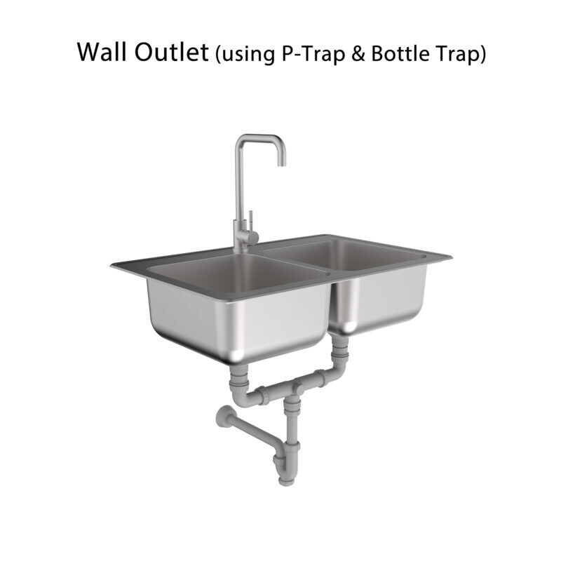 Double Bowl Sink Kit - Polypropylene 40mm Outer Size, Polished Ivory Finish, Glossy White Color