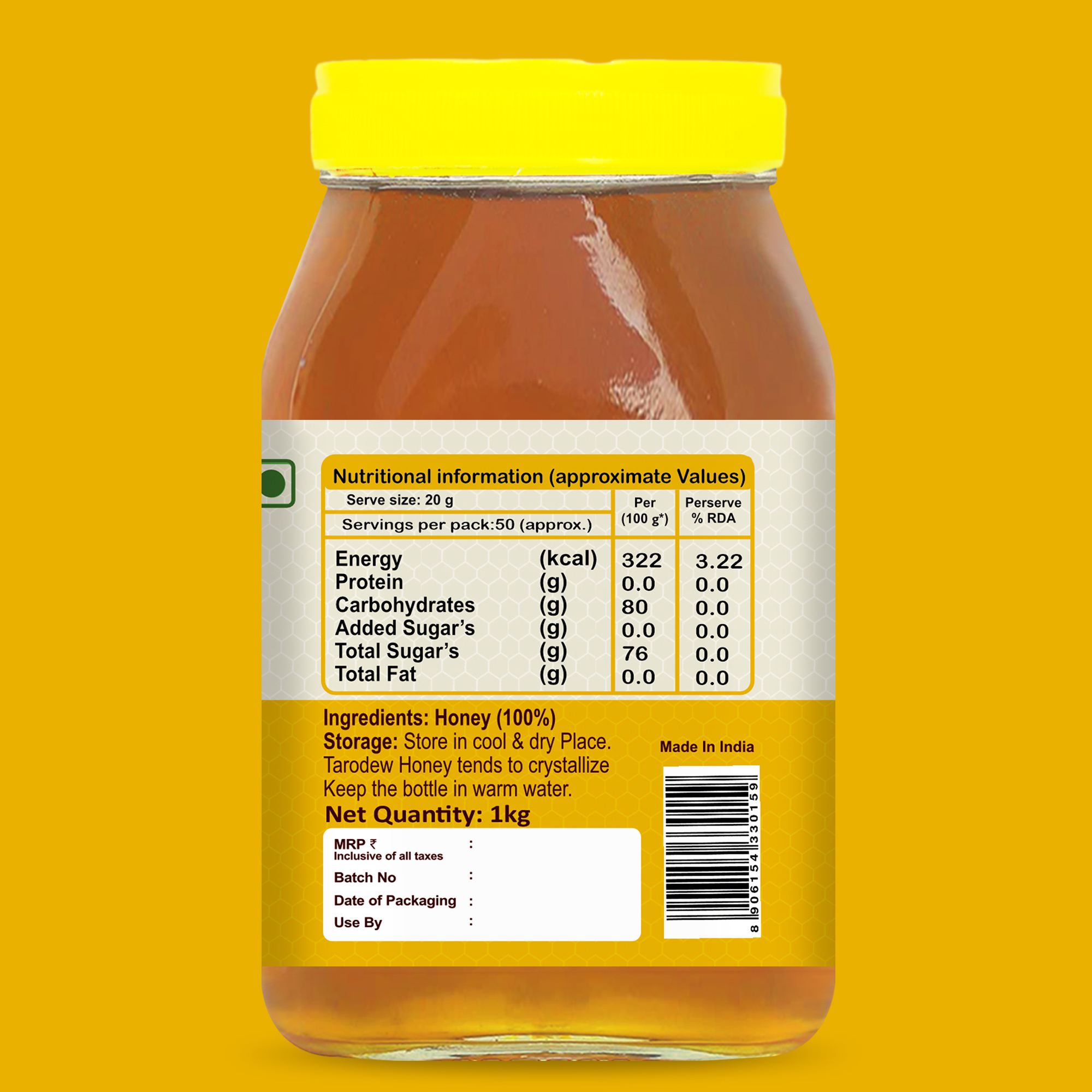1 Kg Raw Honey - First Class Natural Honey | Nil Moisture Content, Unprocessed, Pure Floral Essence