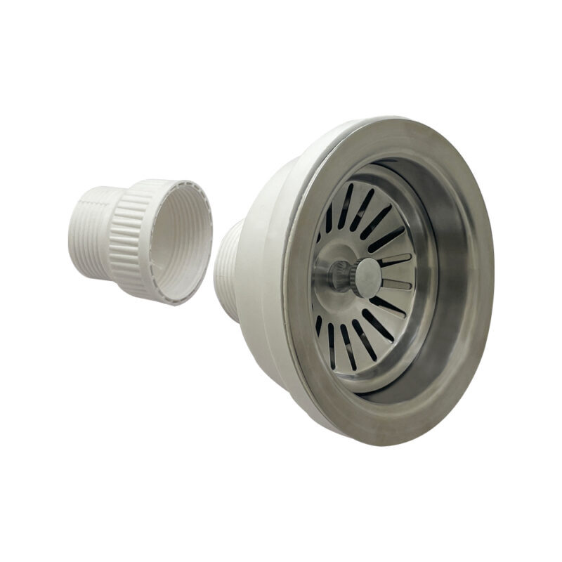 Sink Stainer (Sink Waste Coupling) - Stainless Steel 304, 100mm Diameter, Silver Color, Thread Connection, Glossy Finish, Round Shape