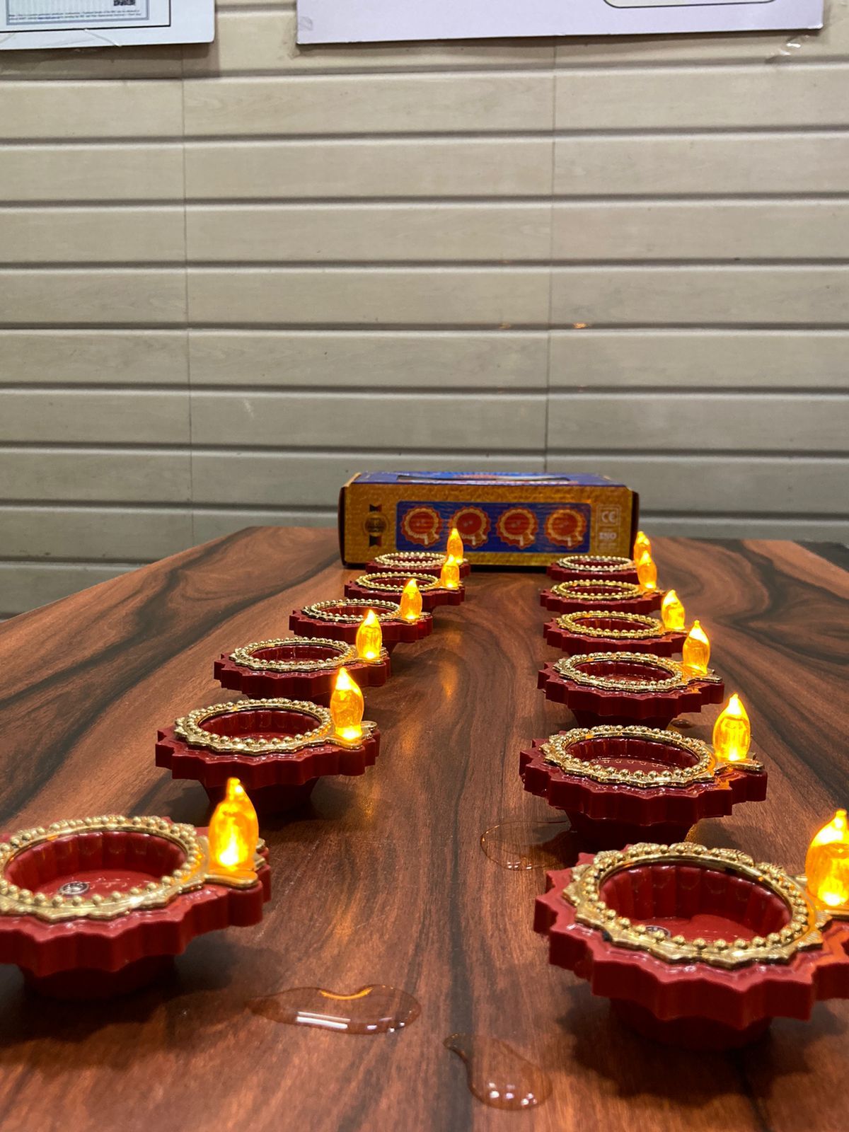 Water-based Diya - Plastic Material, Brown Color | Flameless Led Activation, Easily Replaceable Button Cell Batteries