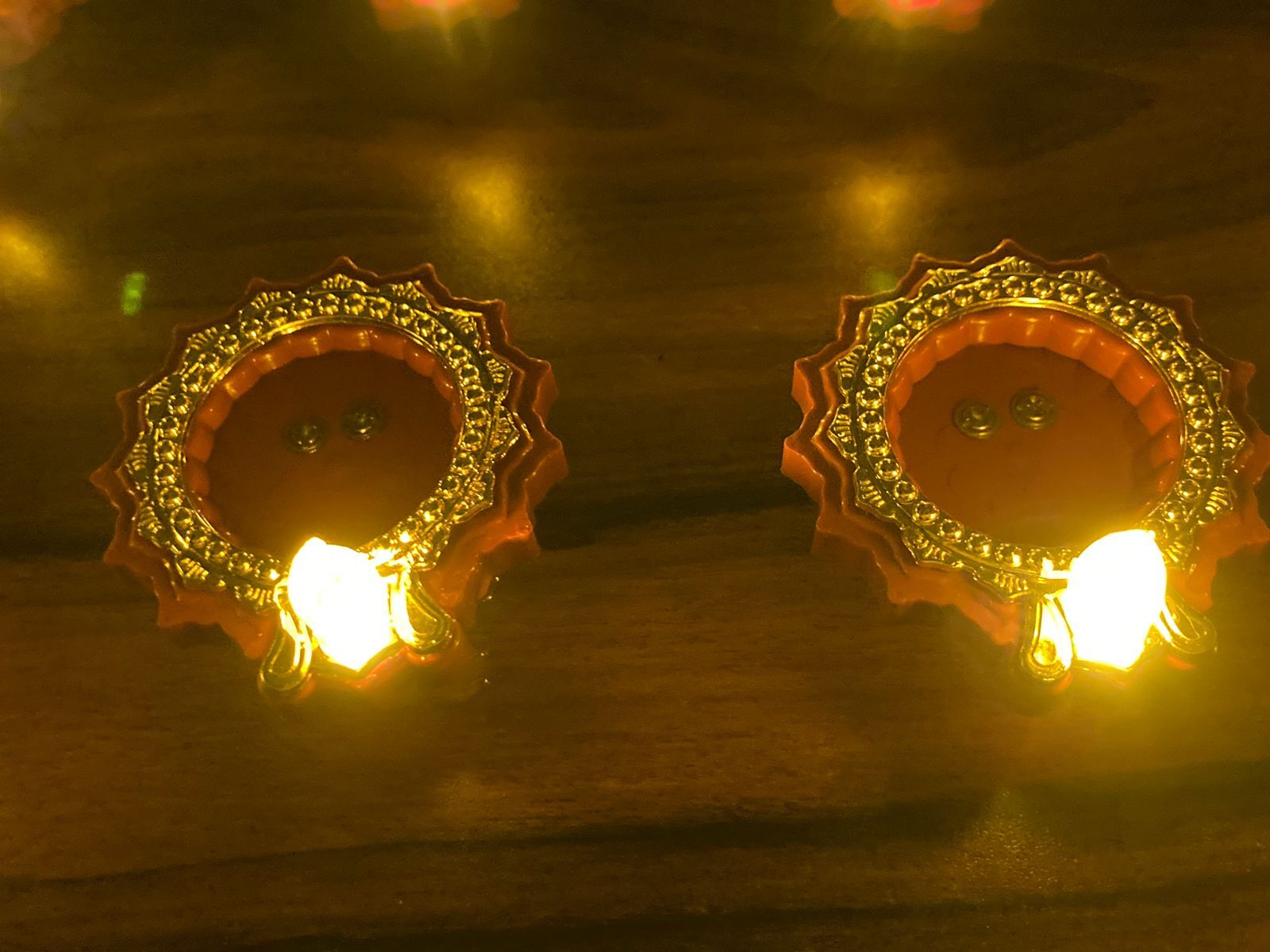 Water-based Diya - Plastic Material, Brown Color | Flameless Led Activation, Easily Replaceable Button Cell Batteries