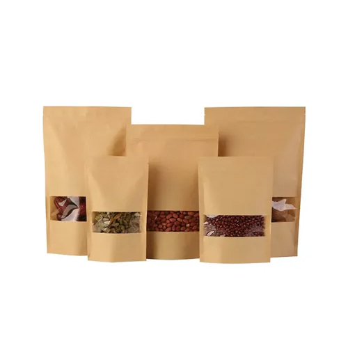 Brown Kraft Paper Zipper Stand Up Window Pouch