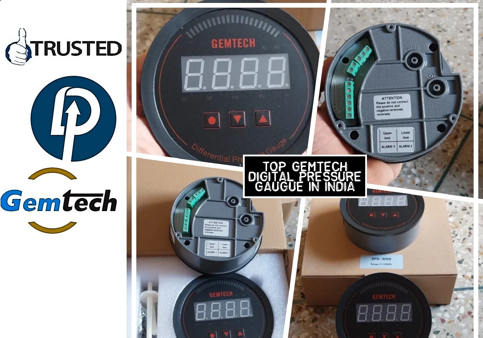 Gemtech Series 3000 Digital Pressure Gauge - Abs Engineering Plastic, 100 Millimeter Diameter, Black | High-accuracy To ±1%, Measures Gas And Steam, Suitable For Diverse Industries