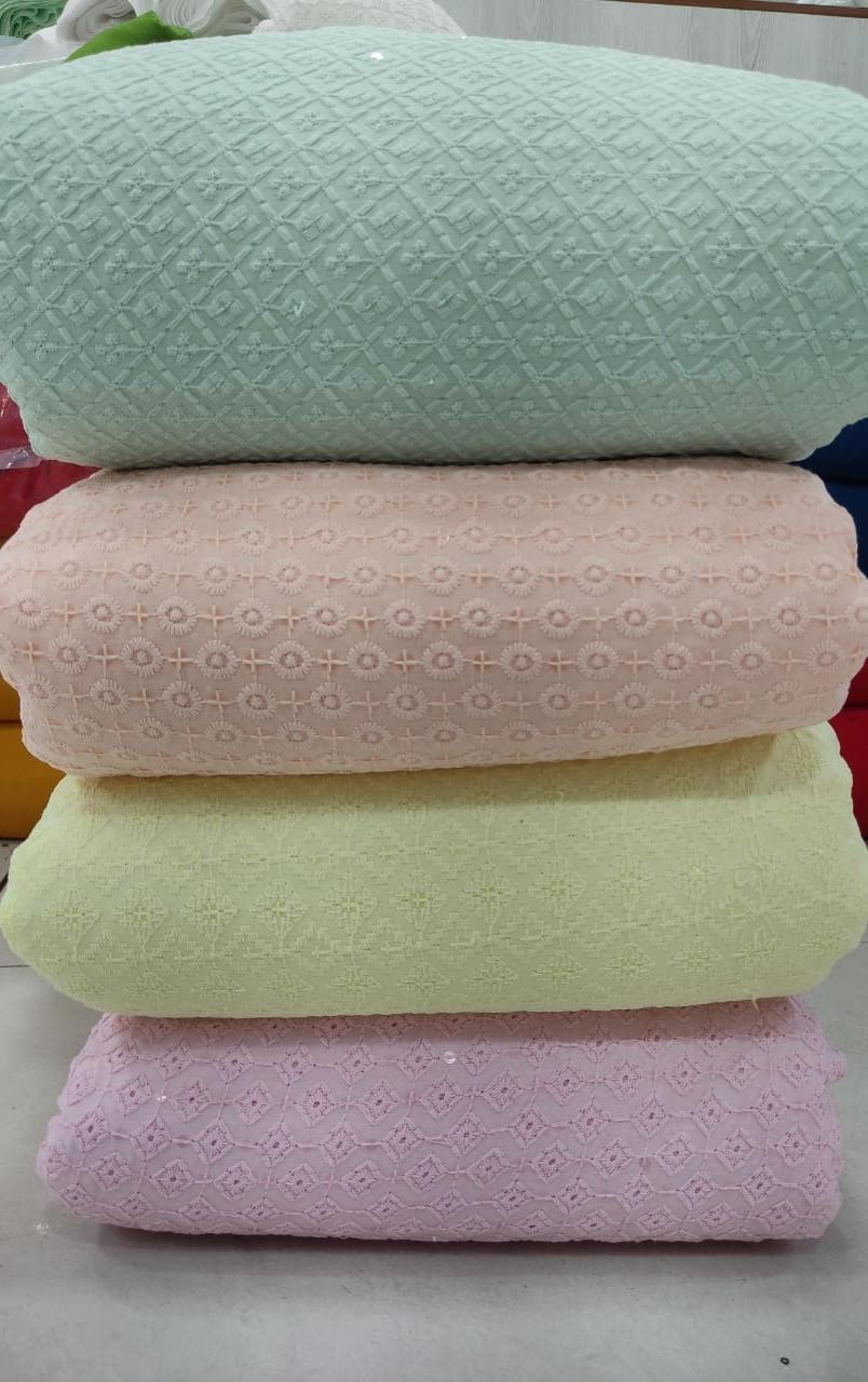 Pc Cotton Chikan Sequence Fabric - 100% Cotton 44" Wide Multi-color Options | Elegant Chikan Design With Intricate Sequence Work