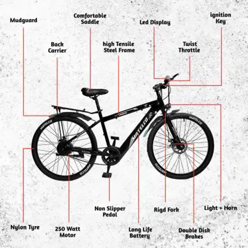 Matelco Ubero Lite - Steel Frame, 26 Inches Size, Single Speed Design | 24 Kg Weight, Male-friendly Electric Cycle