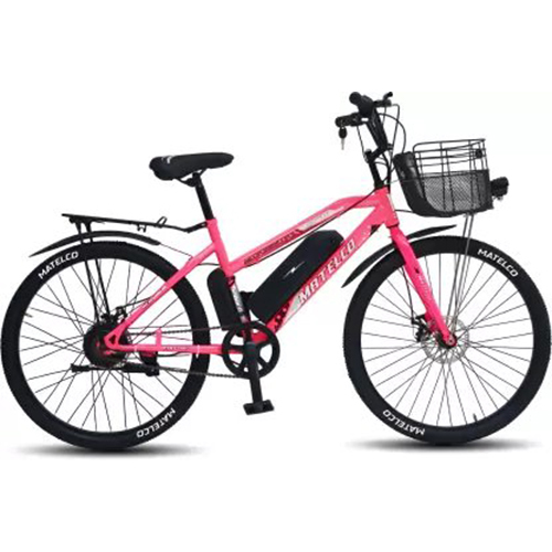 Matelco Unisex Fea26 Pink 26 Inches Single Speed Lithium-ion (Li-ion) Electric Cycle - Gender: Female