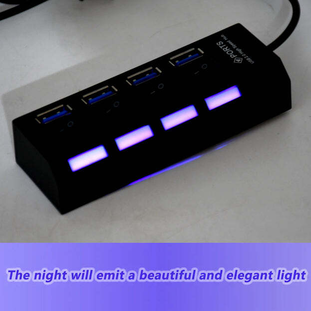 4 Port Usb Hub Usb 2.0 Hub Splitter High Speed With On/off Switch Multi Led Adapter Compatible With Tablet Laptop Computer Notebook (6995)