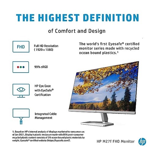 Hp M27f Fhd Monitor - 27-inch 1920 X 1080 Pixels Ips 300 Nits Brightness Eye-safe Certified With Amd Freesync 5ms Response Time Low Blue Light Mode 75hz Refresh Rate