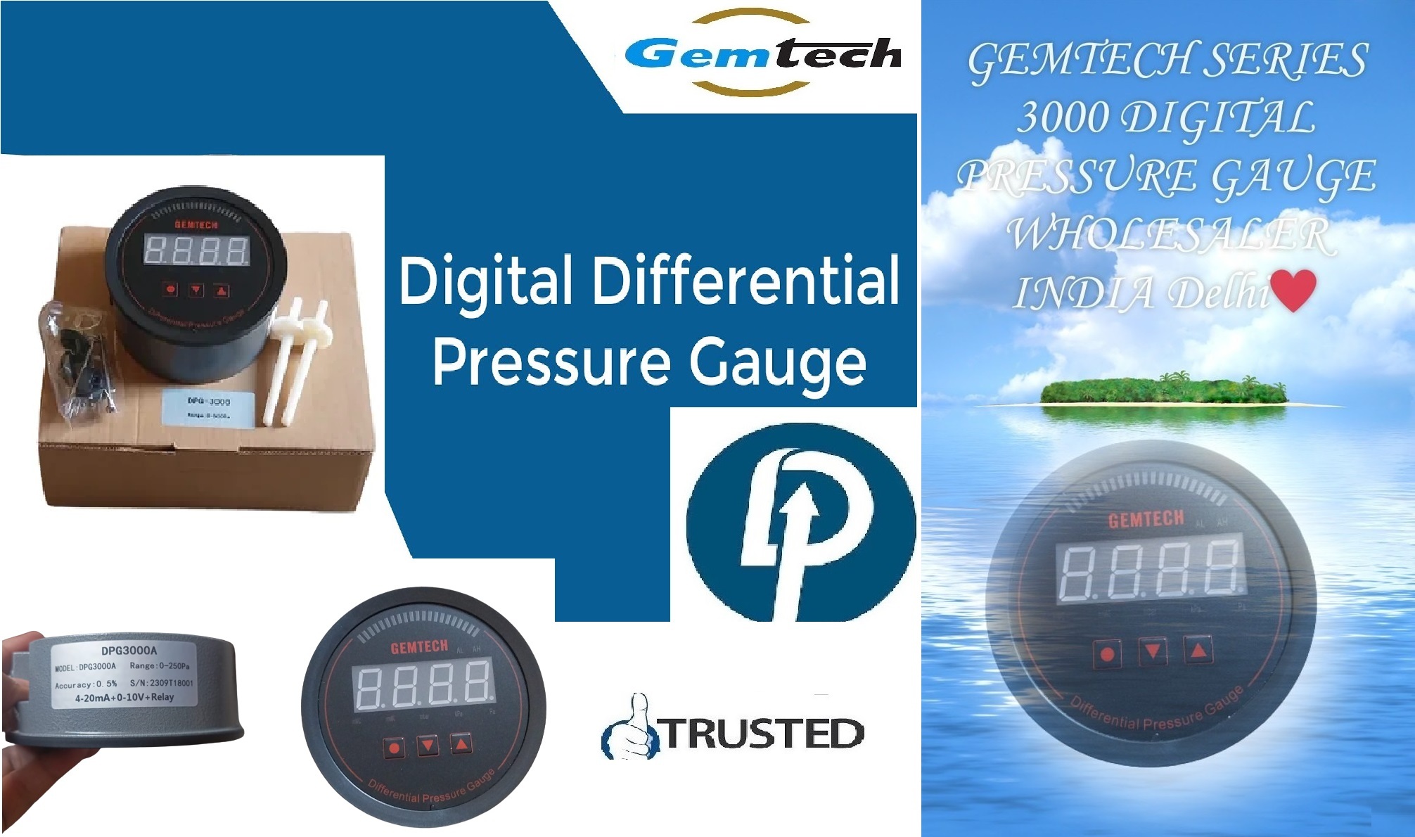 Gemtech Series 3000 Digital Pressure Gauge Range 0 To 5.000 Mbar