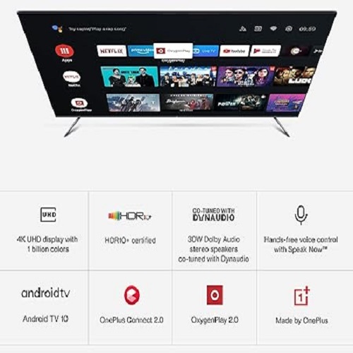 Oneplus 65 U Series 4k Led Smart Tv - 163.8 Cm, Black | 60hz Refresh Rate, 3 Hdmi Ports, Dolby Audio, Android Tv