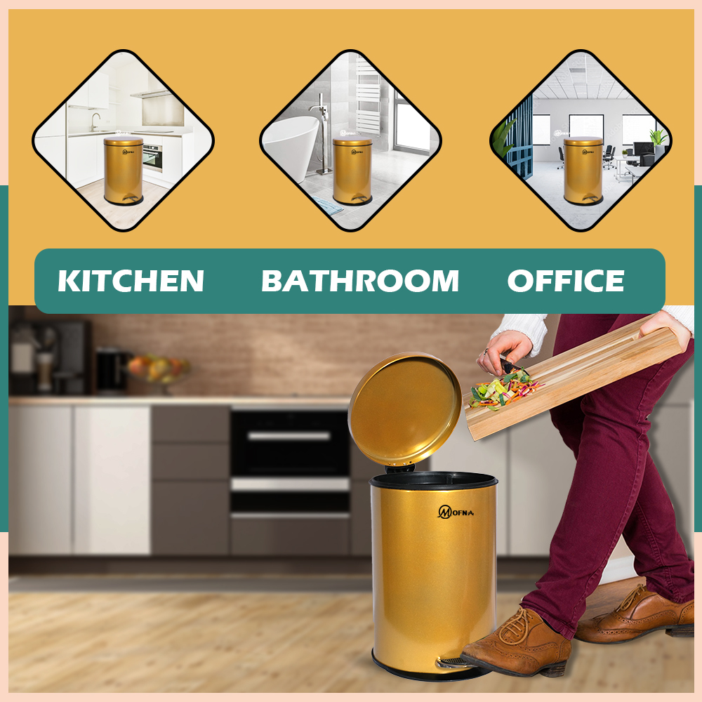 Stainless Steel Golden Pedal Dustbin - Capacity: 5