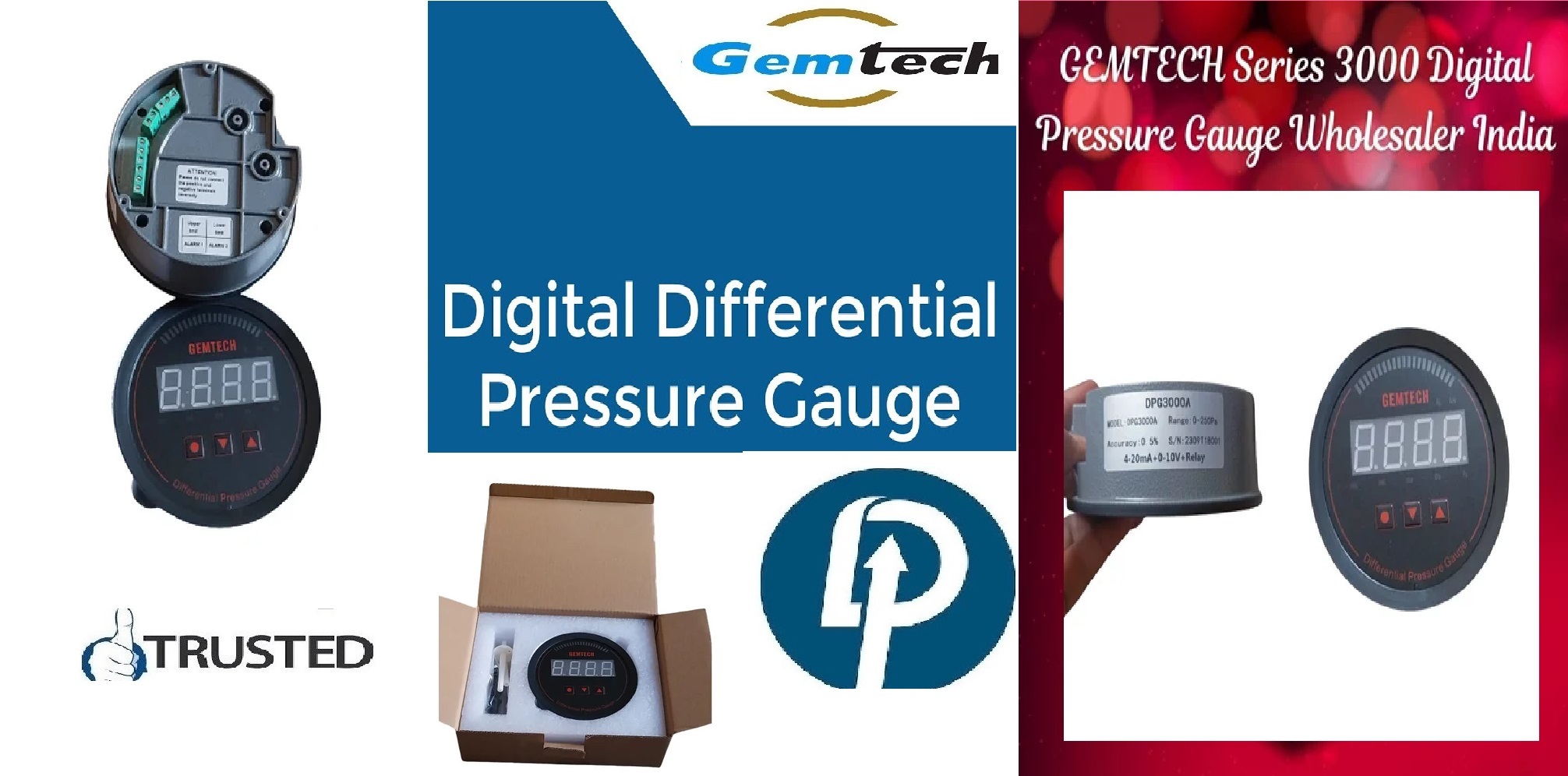 Gemtech Digital Pressure Gauge Wholesalers Dealers India By Nanded Maharashtra - Accuracy: +-1 %