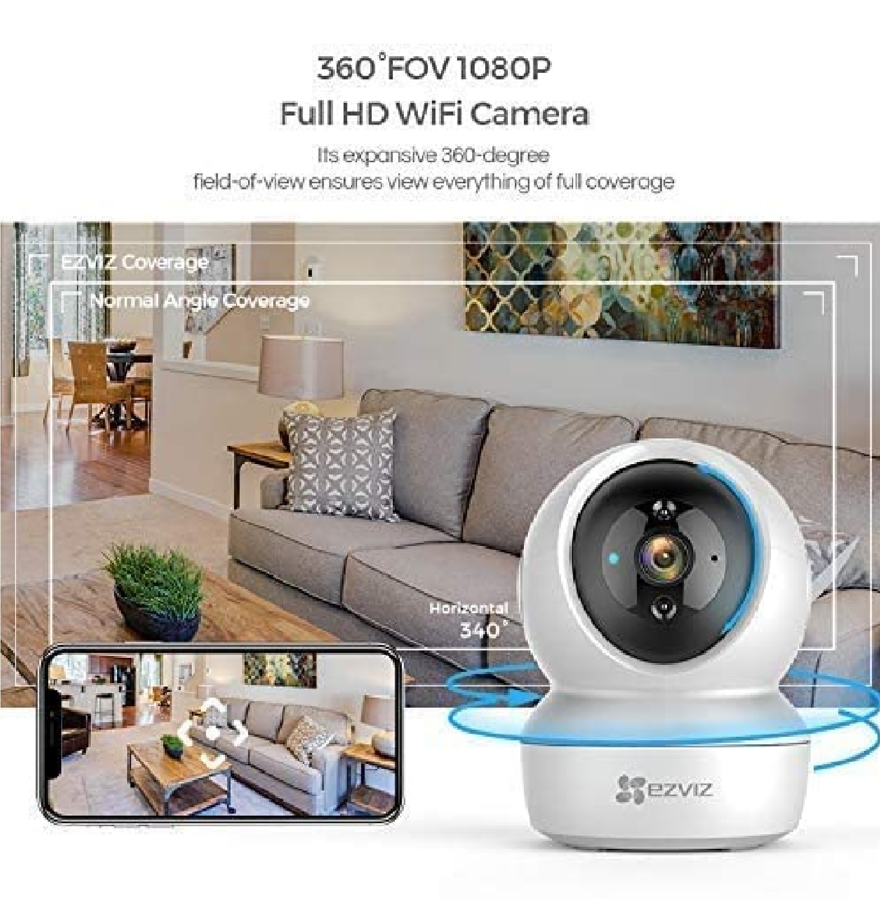 Hikvision Wifi 1080p Fhd 2mp 360a Viewing Area Security Camera -White