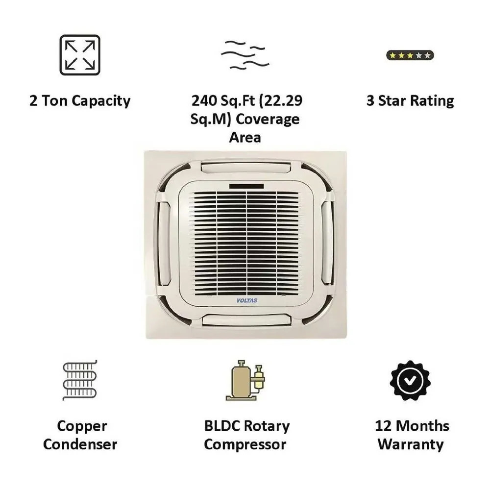 Voltas Cassette Ac - 2 Ton Capacity, White Color, Copper Condenser, 1 Star Rating | Remote Control, Sleep Mode, Dust Filter, Night Glow Buttons, Jet Cool