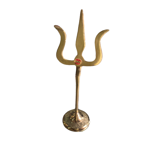 Brass Trishul Yantra - Handmade Hindu Trident & Damru With Stand | Durable, Eco-friendly, Moisture Proof, Lightweight, Easy To Clean And Install