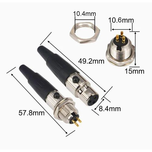 4 Pin Mini XLR Male Connector - Stainless Steel, Black | Ideal for Audio & Video Applications