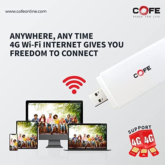 Cofe 4g Wireless Dongle - High Speed 4g Wifi With Sim Support | Premium Chipset Portable Data Card Hotspot