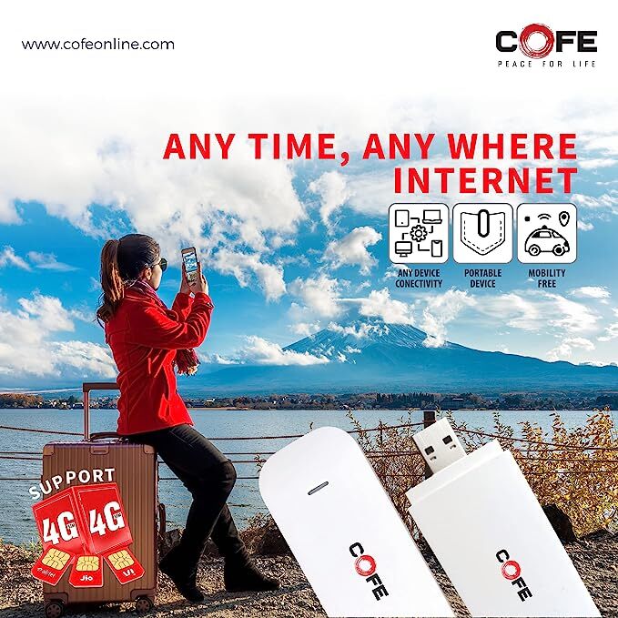 Cofe 4g Wireless Dongle - High Speed 4g Wifi With Sim Support | Premium Chipset Portable Data Card Hotspot