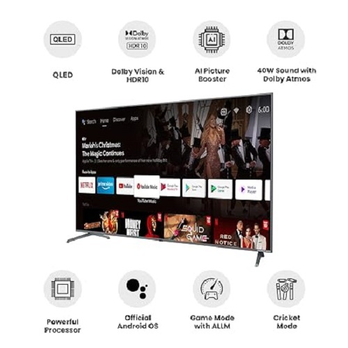 Vu Led Smart Tv - 55 Inch 4k Ultra Hd, Dolby Atmos Sound Enhancement, Ai Picture Booster, Android Os, Hdmi 2.1 & Bluetooth 5.0