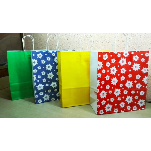 Printed Paper Shopping Bag - Kraft Paper, Various Sizes Available, Multicolor Printed Designs, Eco-friendly, Reinforced Handles For Strength