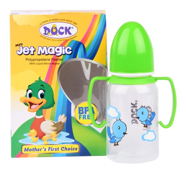 Jetmagic Feeder Mini - Polypropylene Baby Bottle, 67g | Yellow, Green, Skyblue, Pink - Bpa Free, Filtered Spout, Easy To Clean And Assemble, Unique Shape