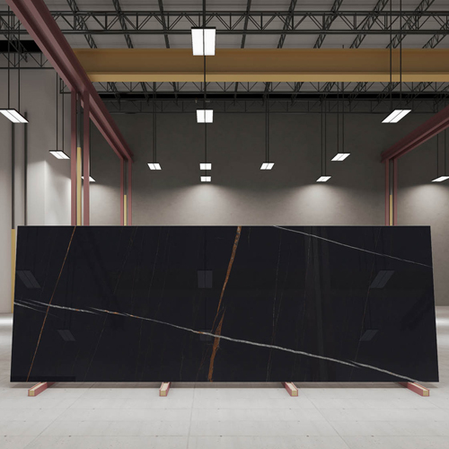 Black Laurent Slab Tiles - Glazed Porcelain, Large Format , Acid-resistant, Antibacterial, Non-slip, Elegant White Veining
